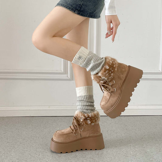 Shoes in Closet 厚底 プラットフォーム レースアップ ボア ムートン ブーツ 5840 ライトベージュ/バンビ SIC-5840_LT.BG/B