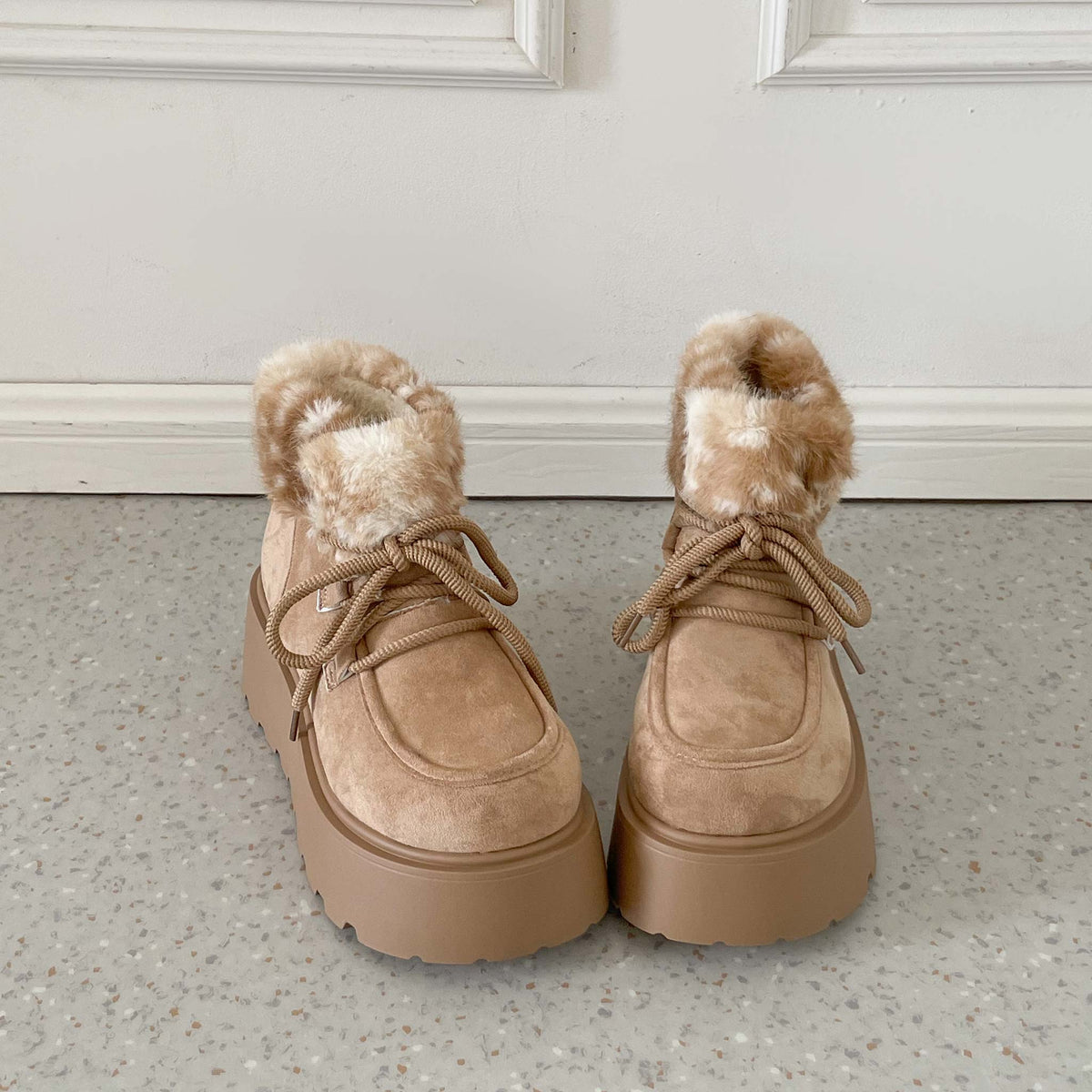 Shoes in Closet 厚底 プラットフォーム レースアップ ボア ムートン ブーツ 5840 ライトベージュ/バンビ SIC-5840_LT.BG/B