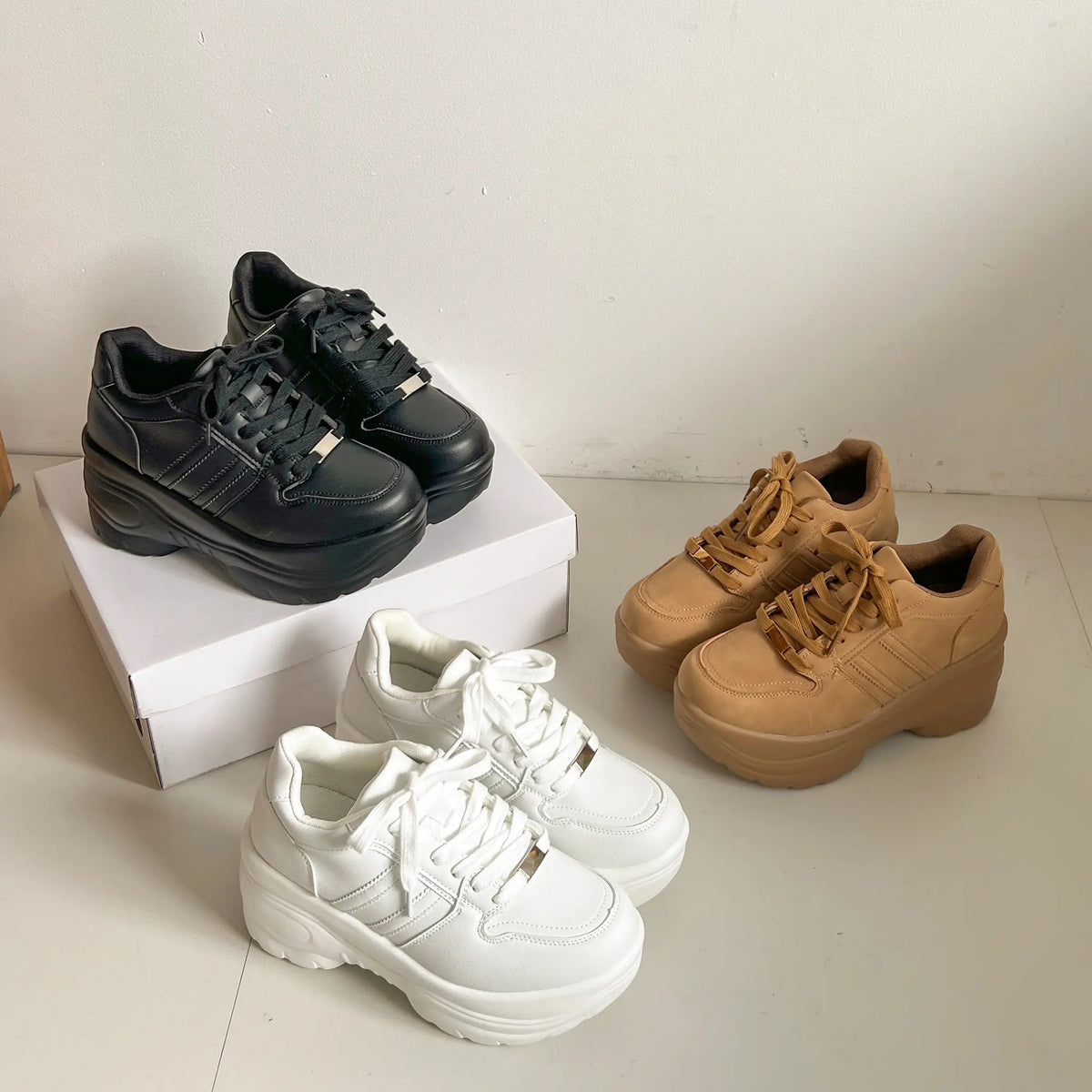 Shoes in Closet +9.0cm 軽量 厚底 スタイルアップソール ダブルライン スニーカー 5857 ブラック SIC-5857_BLK