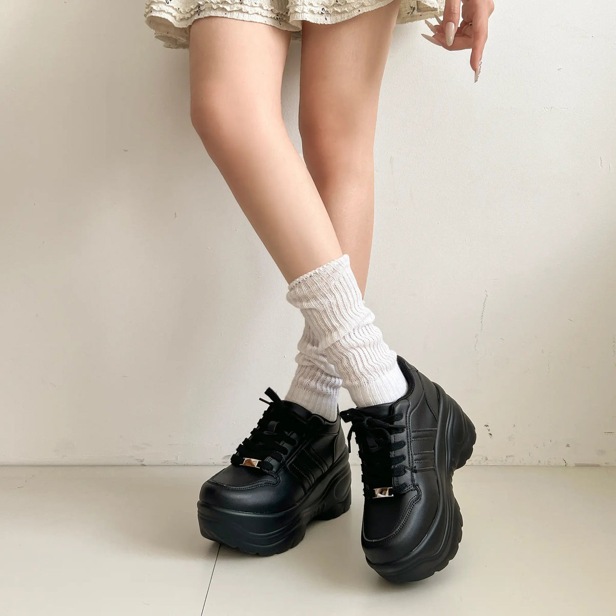 Shoes in Closet +9.0cm 軽量 厚底 スタイルアップソール ダブルライン スニーカー 5857 ブラック SIC-5857_BLK