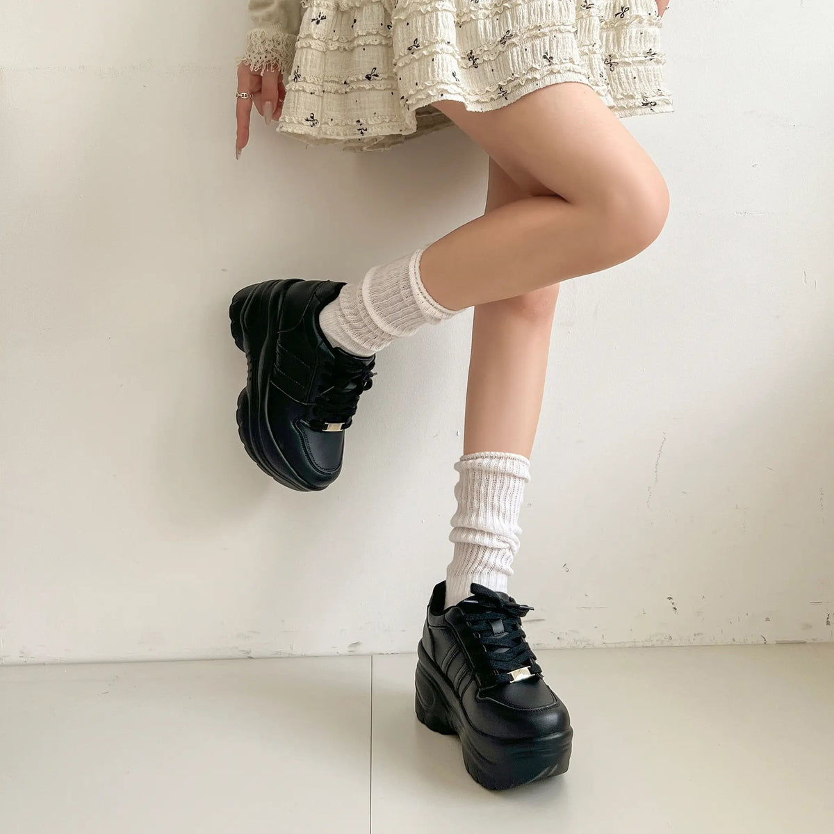 Shoes in Closet +9.0cm 軽量 厚底 スタイルアップソール ダブルライン スニーカー 5857 ブラック SIC-5857_BLK
