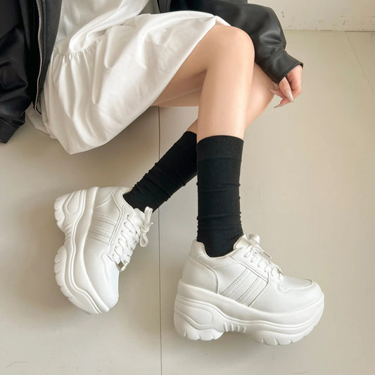 Shoes in Closet +9.0cm 軽量 厚底 スタイルアップソール ダブルライン スニーカー 5857 ホワイト SIC-5857_WHT