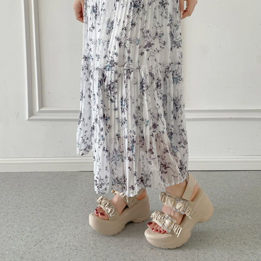 【SALE】 Shoes in Closet +9.0cm 軽量 厚底 ダブルベルト ビジューバックル スポーツサンダル 5920 ベージュ SIC-5920_BG
