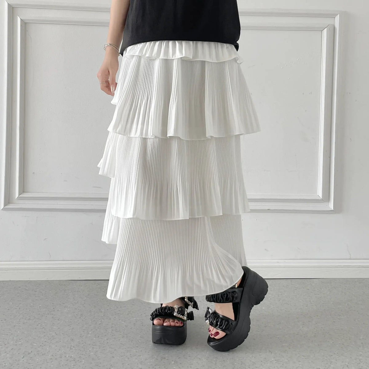 Shoes in Closet +9.0cm 軽量 厚底 ダブルベルト ビジューバックル スポーツサンダル 5920 ブラック/ブラック SIC-5920_BLK/BLK