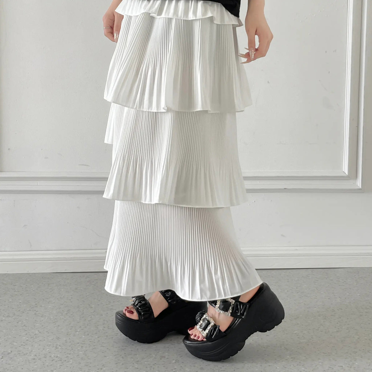 Shoes in Closet +9.0cm 軽量 厚底 ダブルベルト ビジューバックル スポーツサンダル 5920 ブラック/ブラック SIC-5920_BLK/BLK