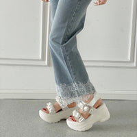 【SALE】 Shoes in Closet +9.0cm 軽量 厚底 ダブルベルト ビジューバックル スポーツサンダル 5920 ホワイト SIC-5920_WHT