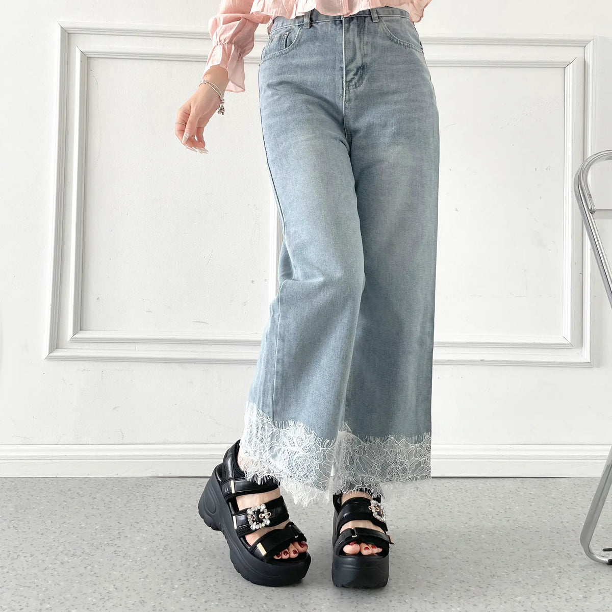Shoes in Closet +9.0cm 超軽量 厚底 ビジューバックル サンダル 5989 ブラック/ブラック SIC-5989_BLK/BLK