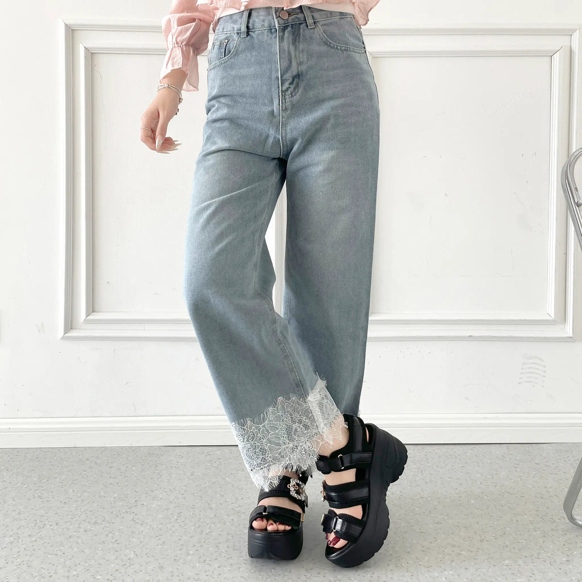 Shoes in Closet +9.0cm 超軽量 厚底 ビジューバックル サンダル 5989 ブラック/ブラック SIC-5989_BLK/BLK