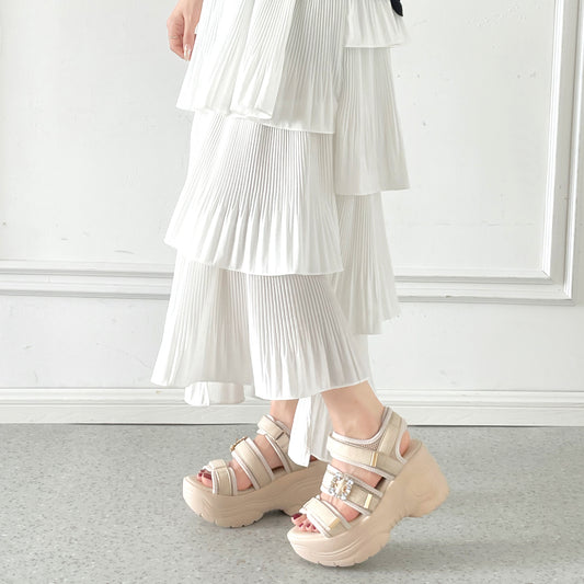 【SALE】 Shoes in Closet +9.0cm 超軽量 厚底 ビジューバックル サンダル 5989 アイボリー SIC-5989_IV
