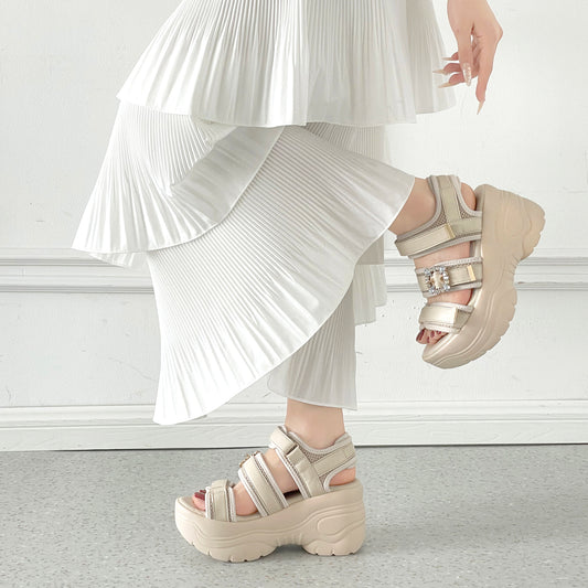 【SALE】 Shoes in Closet +9.0cm 超軽量 厚底 ビジューバックル サンダル 5989 アイボリー SIC-5989_IV