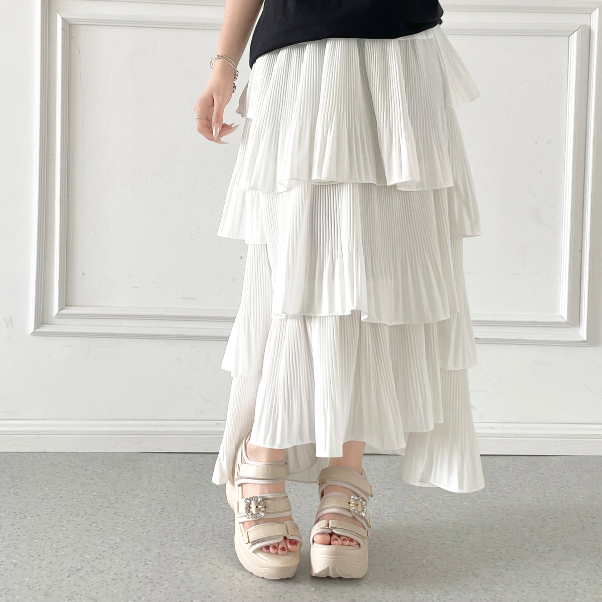 【SALE】 Shoes in Closet +9.0cm 超軽量 厚底 ビジューバックル サンダル 5989 アイボリー SIC-5989_IV
