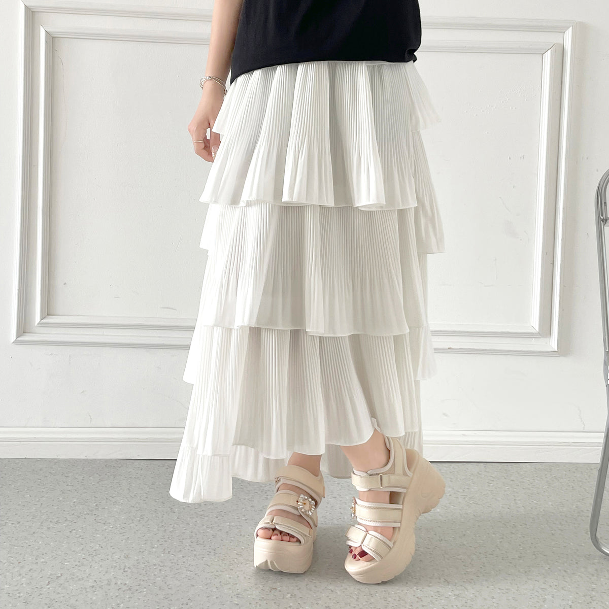 【SALE】 Shoes in Closet +9.0cm 超軽量 厚底 ビジューバックル サンダル 5989 アイボリー SIC-5989_IV