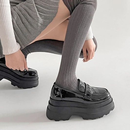 Shoes in Closet +8.5cm 厚底トリプルソール ボリューム コインローファー 6318 ブラック/エナメル SIC-6318_BLK/E