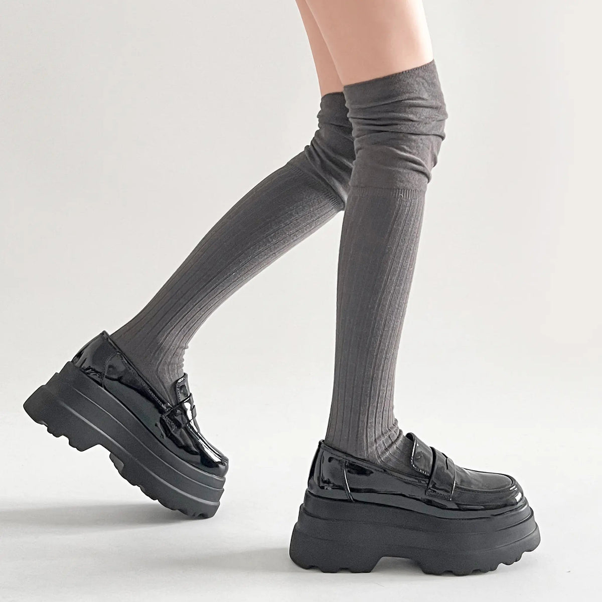 Shoes in Closet +8.5cm 厚底トリプルソール ボリューム コインローファー 6318 ブラック/エナメル SIC-6318_BLK/E