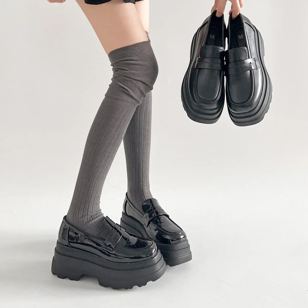 Shoes in Closet +8.5cm 厚底トリプルソール ボリューム コインローファー 6318 ブラック/エナメル SIC-6318_BLK/E