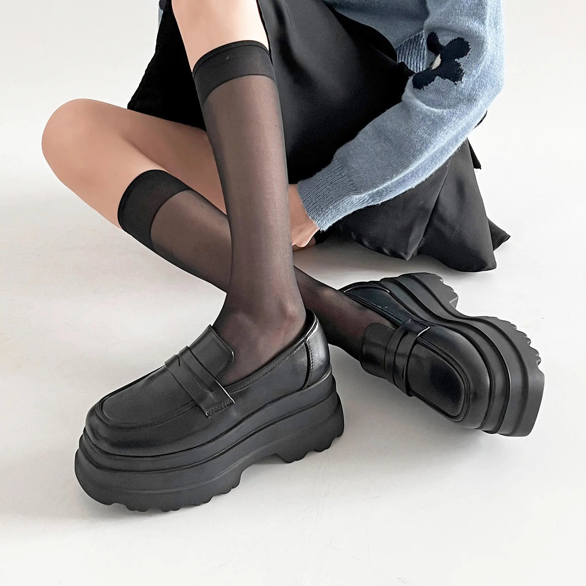 Shoes in Closet +8.5cm 厚底トリプルソール ボリューム コインローファー 6318 ブラック SIC-6318_BLK/PU
