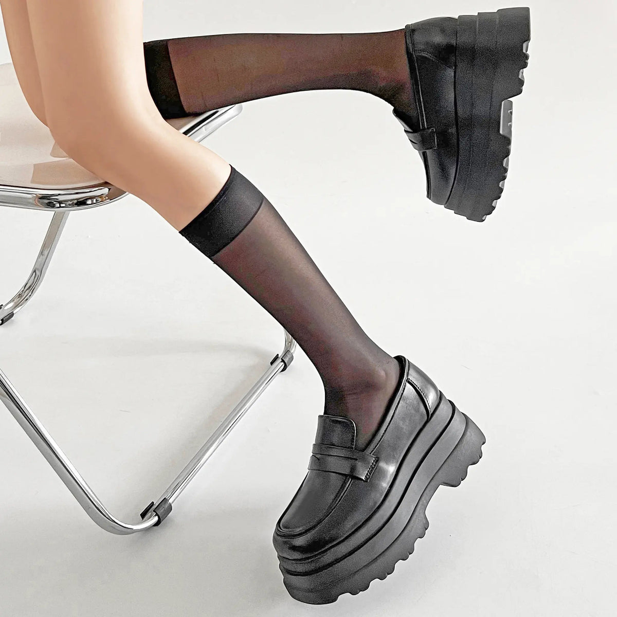 Shoes in Closet +8.5cm 厚底トリプルソール ボリューム コインローファー 6318 ブラック SIC-6318_BLK/PU