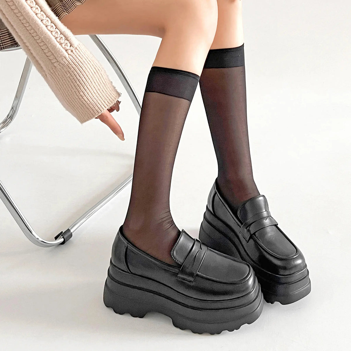 Shoes in Closet +8.5cm 厚底トリプルソール ボリューム コインローファー 6318 ブラック SIC-6318_BLK/PU
