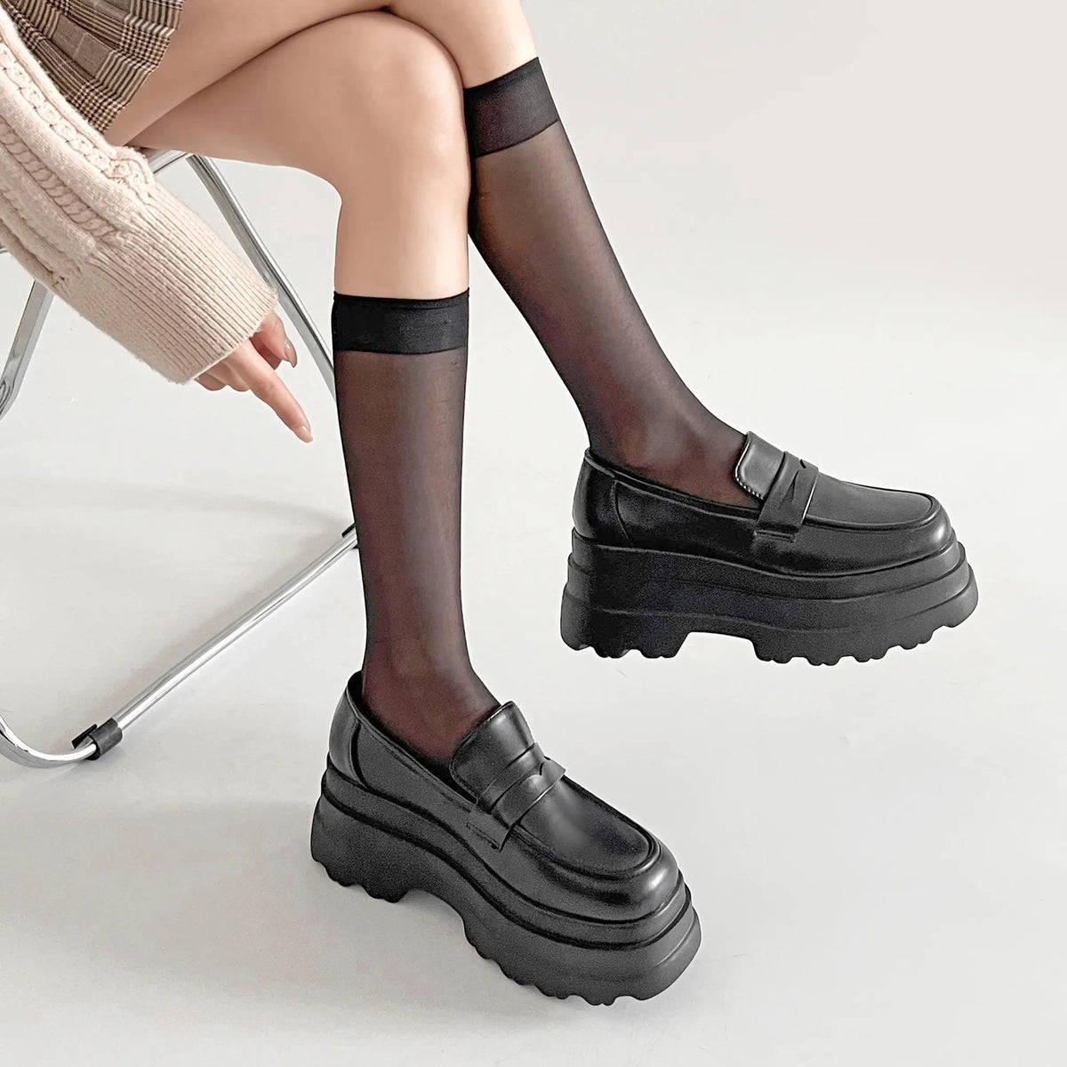 Shoes in Closet +8.5cm 厚底トリプルソール ボリューム コインローファー 6318 ブラック SIC-6318_BLK/PU