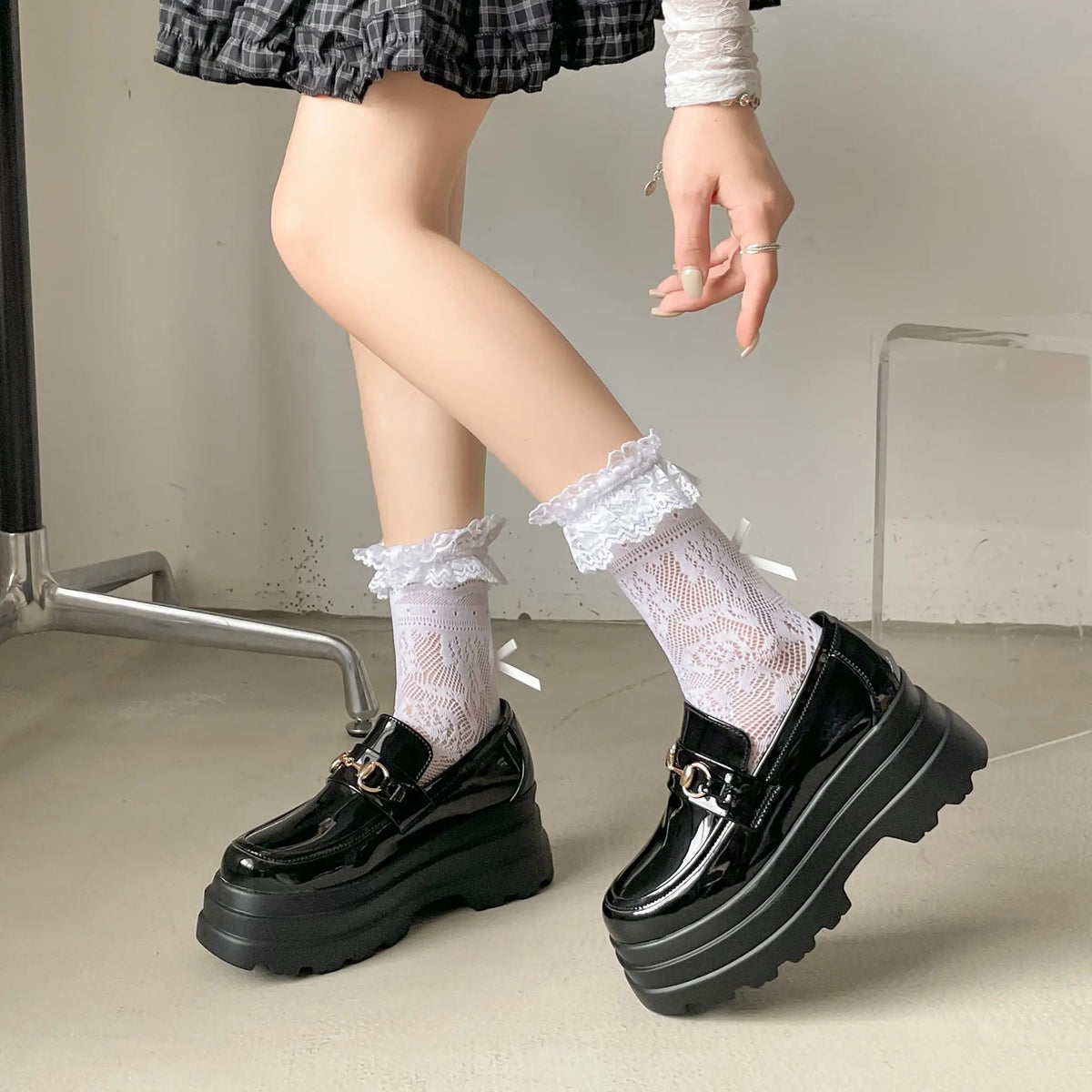 Shoes in Closet +8.5cm 軽量 厚底 トリプルソール ボリューム ビット ローファー 6319 ブラック/エナメル SIC-6319_BLK/E