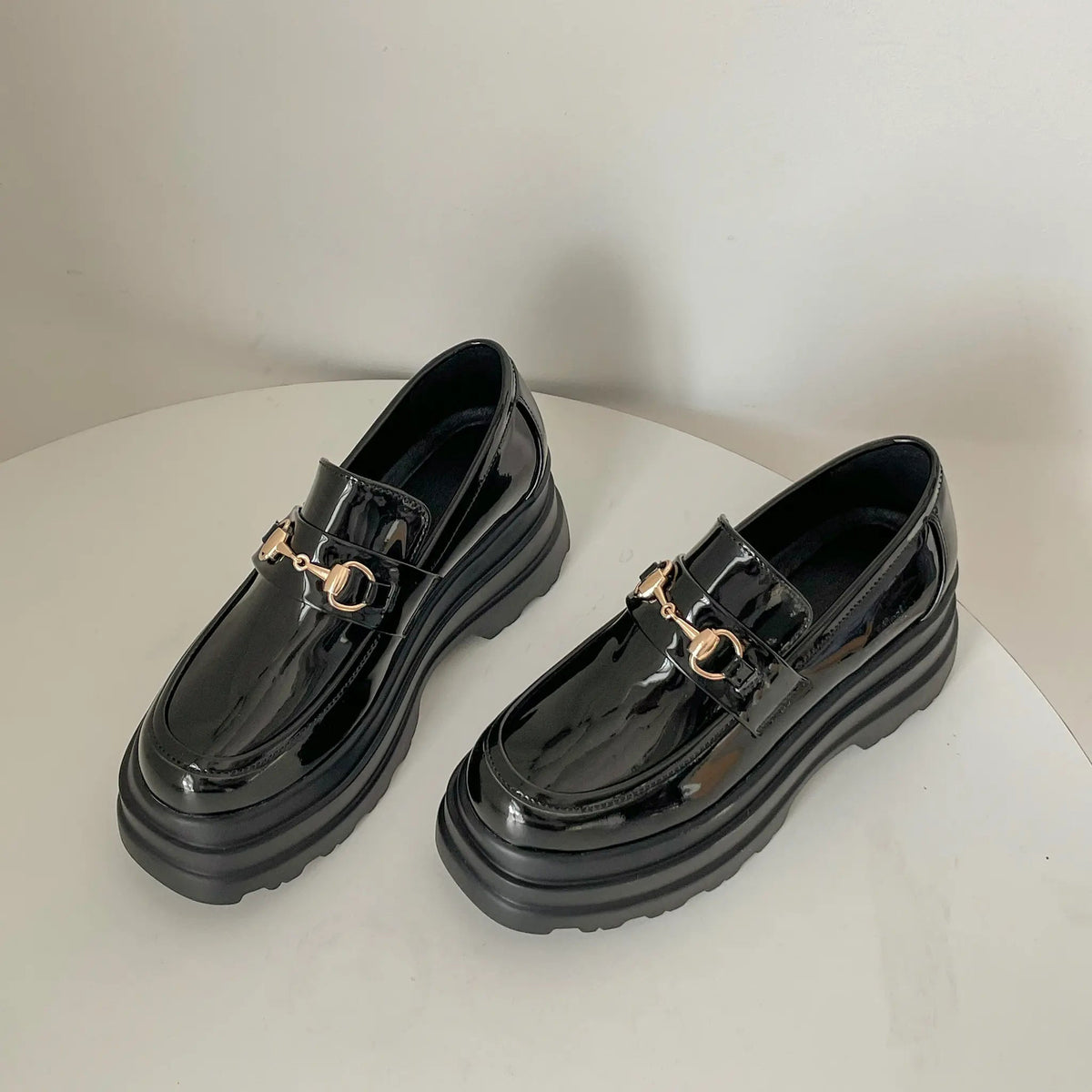 Shoes in Closet +8.5cm 軽量 厚底 トリプルソール ボリューム ビット ローファー 6319 ブラック/エナメル SIC-6319_BLK/E