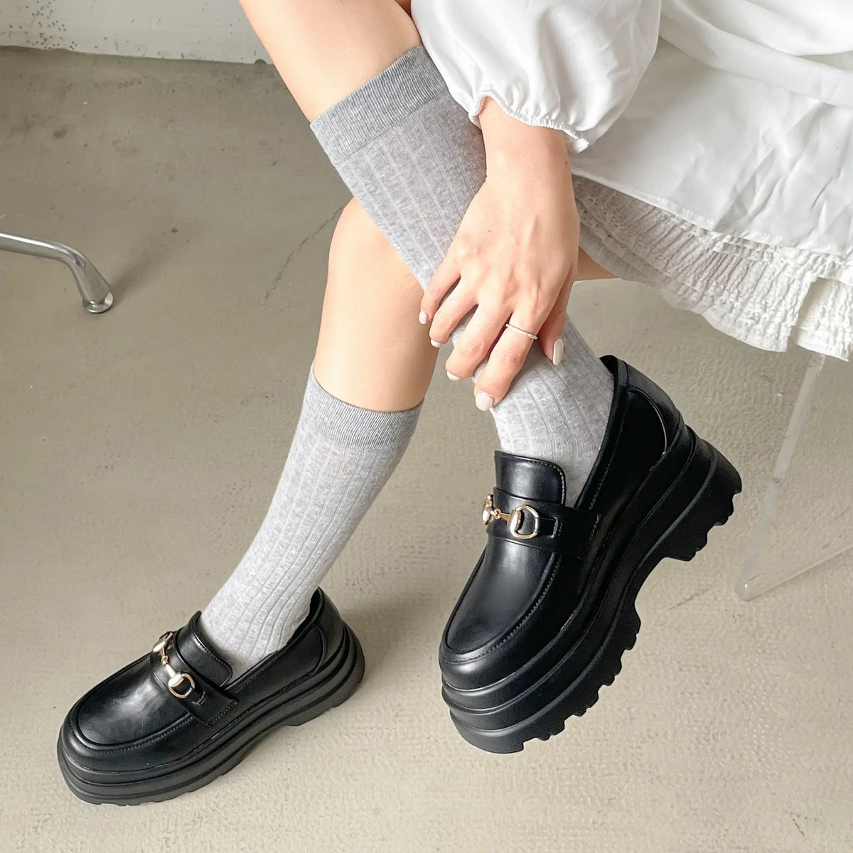 Shoes in Closet +8.5cm 軽量 厚底 トリプルソール ボリューム ビット ローファー 6319 ブラック SIC-6319_BLK/PU