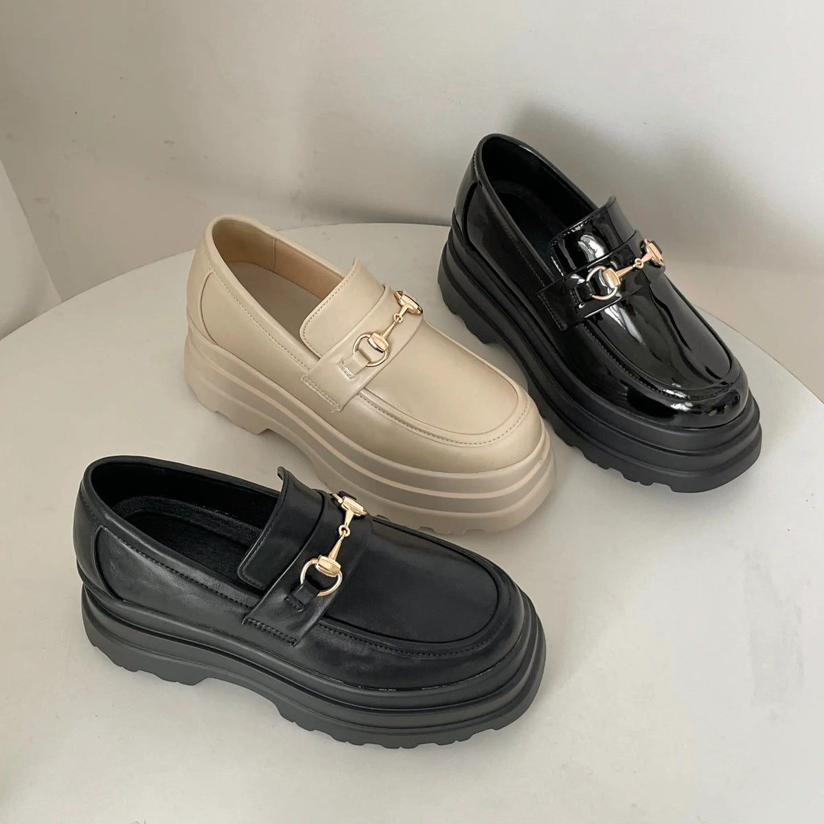 Shoes in Closet +8.5cm 軽量 厚底 トリプルソール ボリューム ビット ローファー 6319 ブラック SIC-6319_BLK/PU