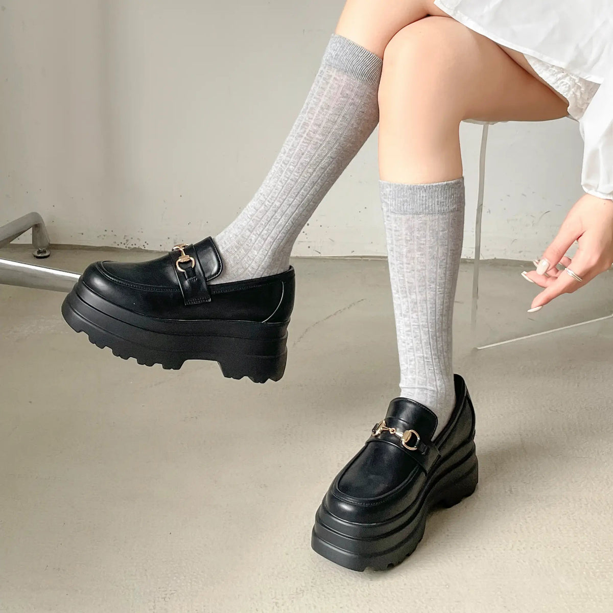 Shoes in Closet +8.5cm 軽量 厚底 トリプルソール ボリューム ビット ローファー 6319 ブラック SIC-6319_BLK/PU