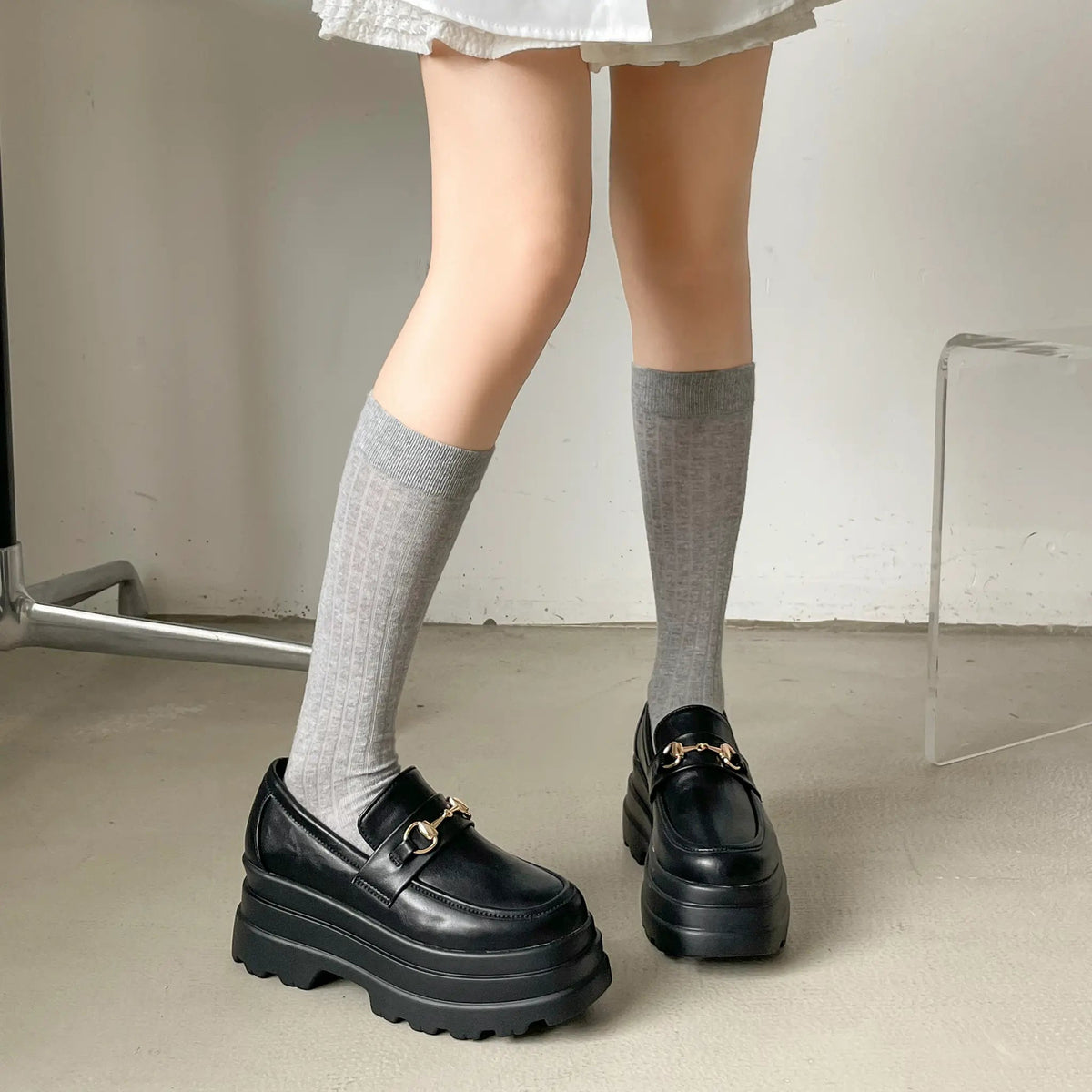 Shoes in Closet +8.5cm 軽量 厚底 トリプルソール ボリューム ビット ローファー 6319 ブラック SIC-6319_BLK/PU