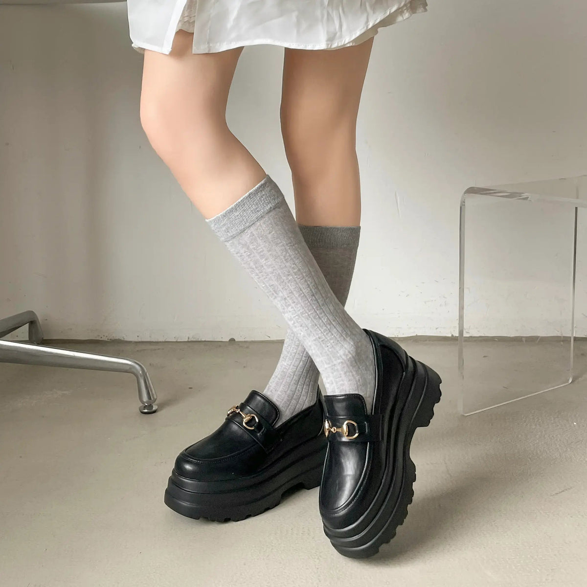 Shoes in Closet +8.5cm 軽量 厚底 トリプルソール ボリューム ビット ローファー 6319 ブラック SIC-6319_BLK/PU