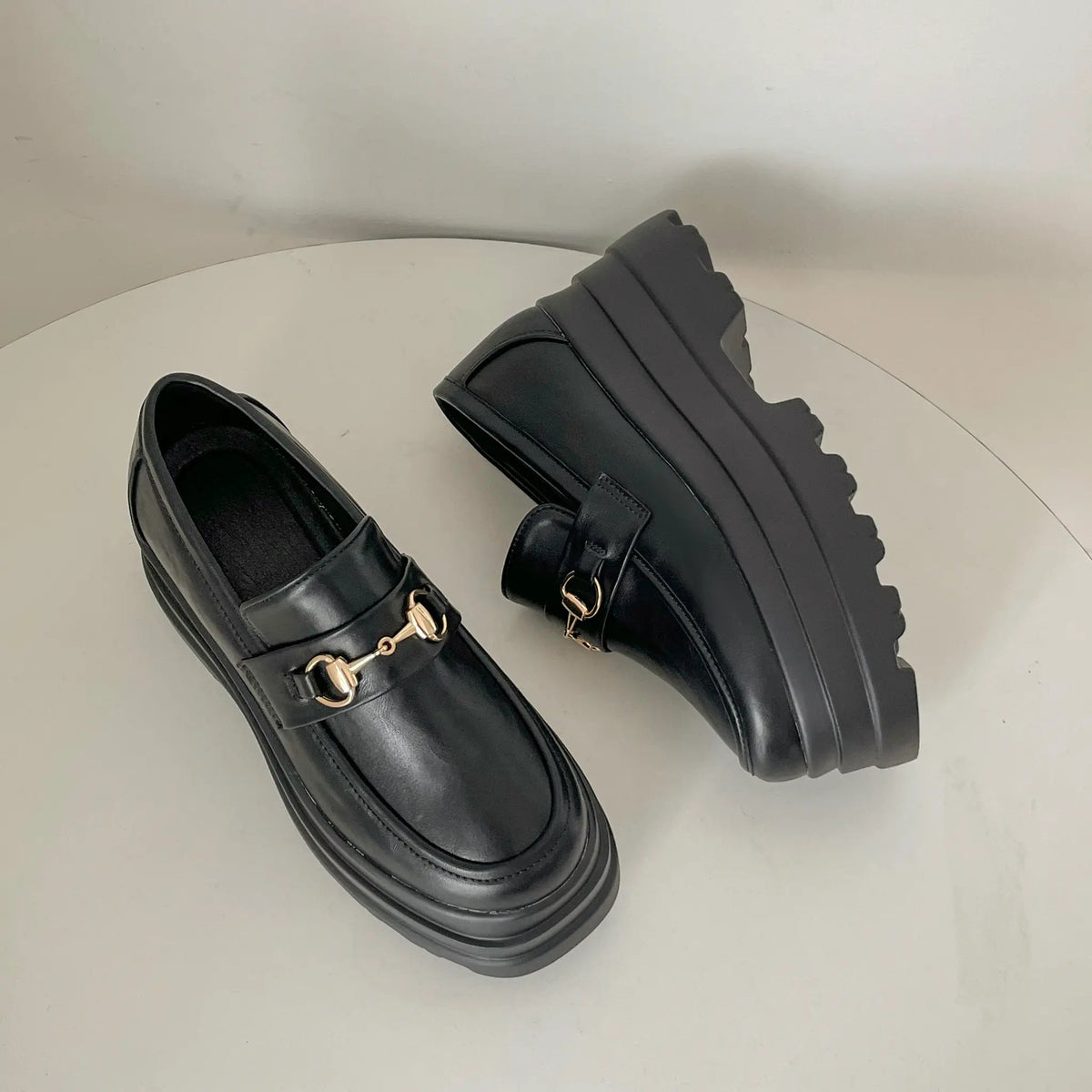 Shoes in Closet +8.5cm 軽量 厚底 トリプルソール ボリューム ビット ローファー 6319 ブラック SIC-6319_BLK/PU