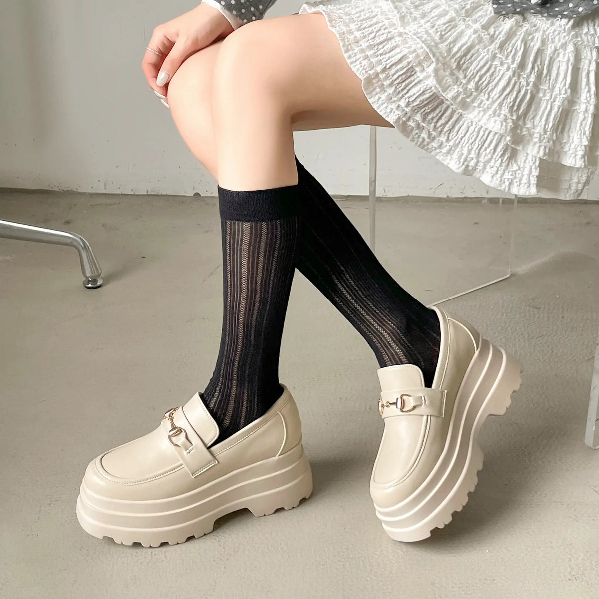 Shoes in Closet +8.5cm 軽量 厚底 トリプルソール ボリューム ビット ローファー 6319 アイボリー SIC-6319_IV/PU