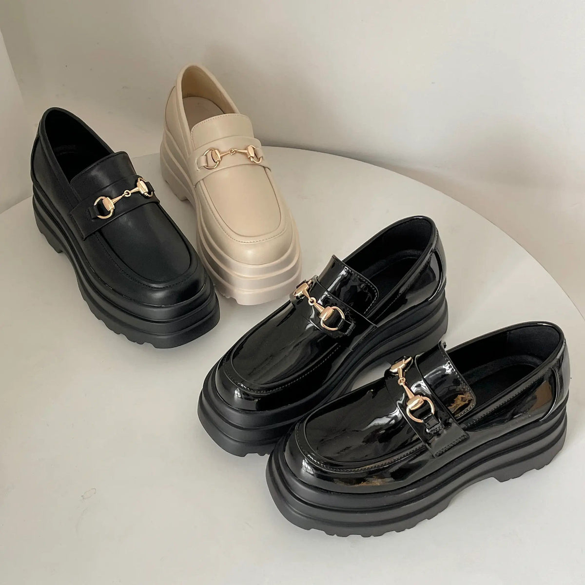Shoes in Closet +8.5cm 軽量 厚底 トリプルソール ボリューム ビット ローファー 6319 アイボリー SIC-6319_IV/PU