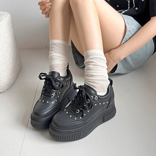 Shoes in Closet 厚底 インヒール入り ビジューパーツ スニーカー 6434 ブラック SIC-6434_BLK