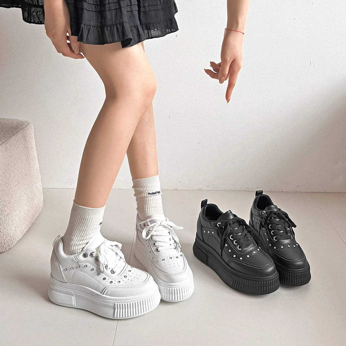Shoes in Closet 厚底 インヒール入り ビジューパーツ スニーカー 6434 ブラック SIC-6434_BLK