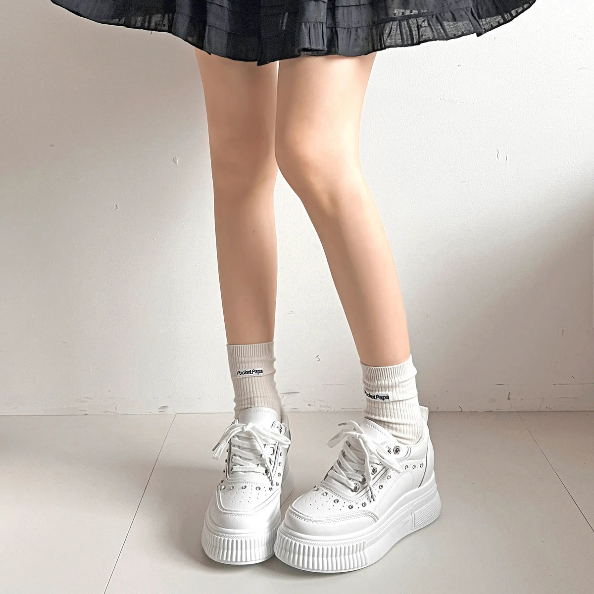 Shoes in Closet 厚底 インヒール入り ビジューパーツ スニーカー 6434 ホワイト SIC-6434_WHT