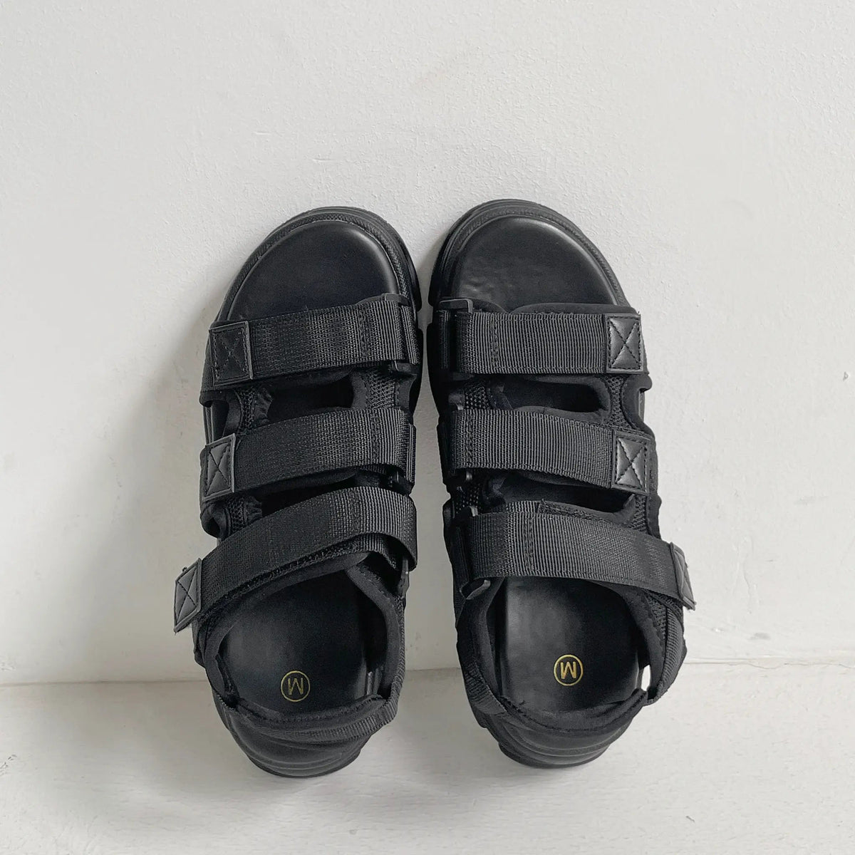 Shoes in Closet +6.0cm 軽量 厚底 クッションソール 3本ベルト シンプル スポーツ サンダル 7485 ブラック/ブラック SIC-7485_BLK/BLK
