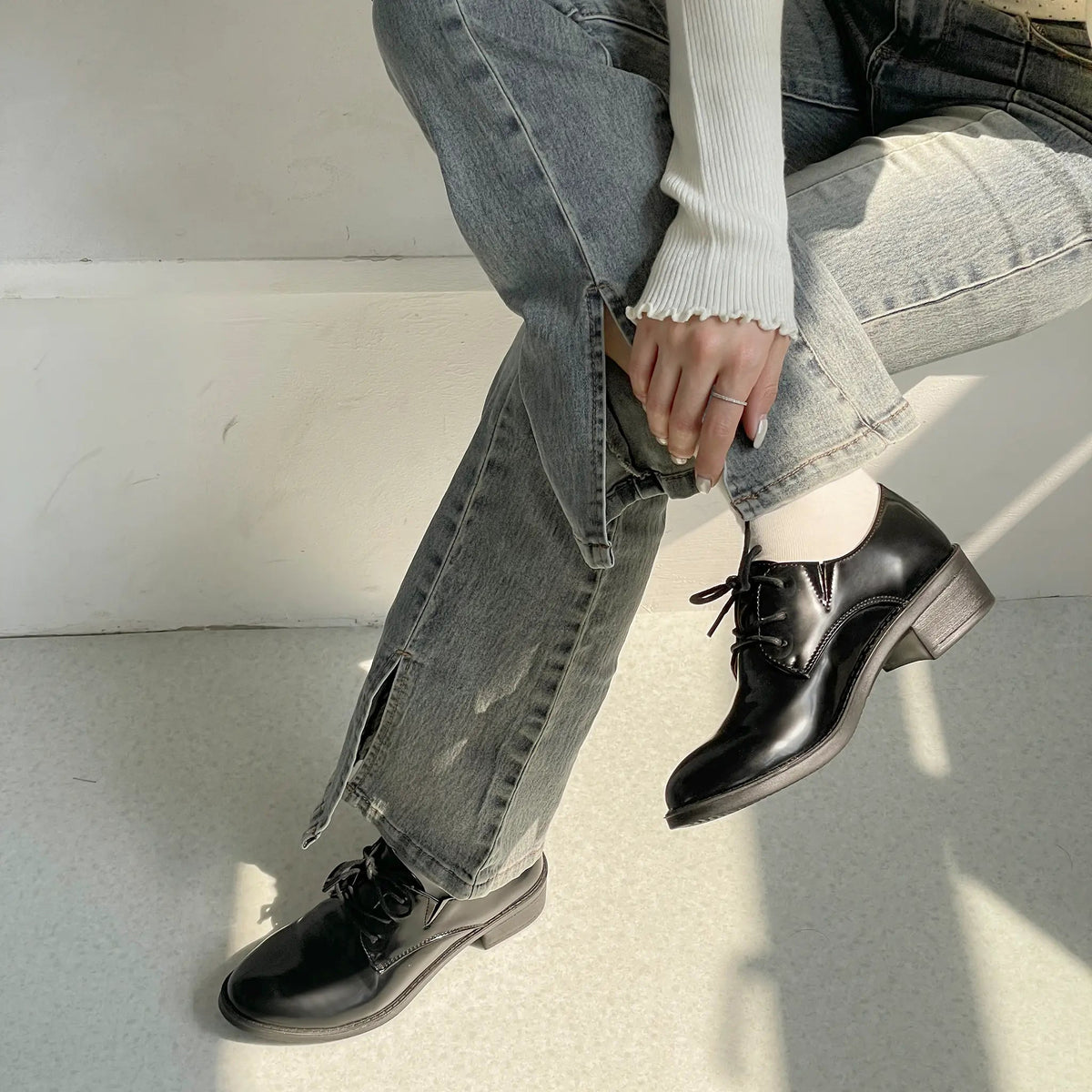 Shoes in Closet 超軽量 マニッシュ オックスフォード シューズ 7633 ブラック/エナメル SIC-7633_BLK/E